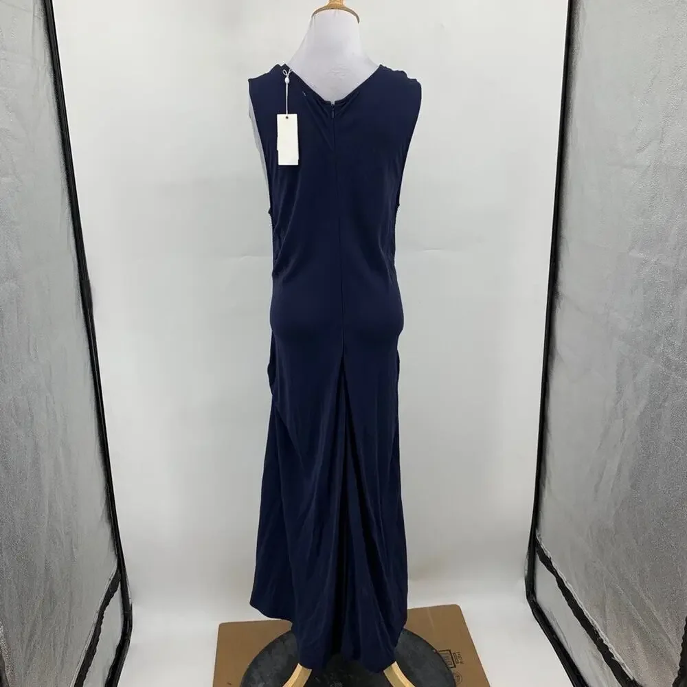 Tory Burch Dress Womens L Large Navy Shannon Sleeveless Front Tie Cinching Midi